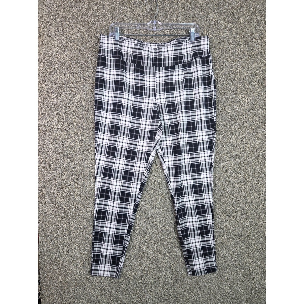 Terra & Sky Leggings Womens 1X Black White Plaid Cotton Stretch Pull On Pants